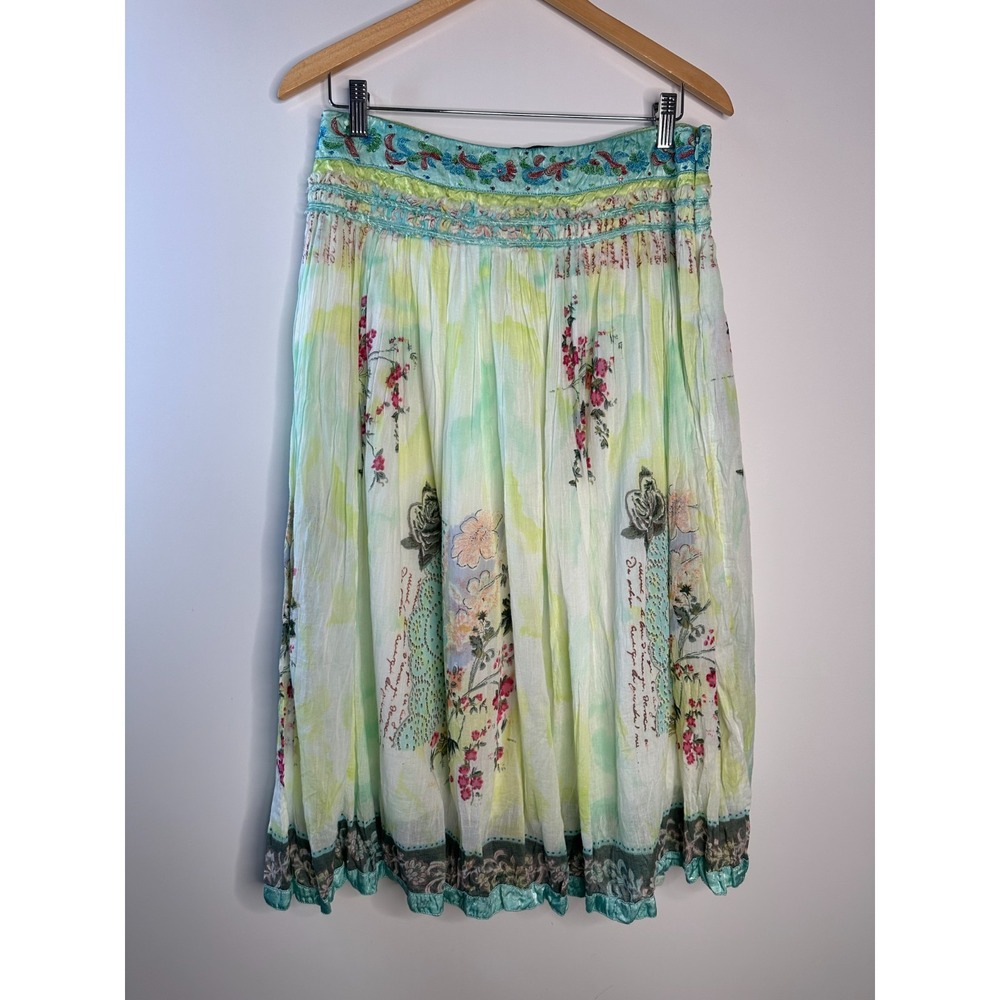 Y2K Chaudry KC Floral Embroidered Sequin Midi Skirt Fairy Ethereal Whimsical - Picture 2 of 13